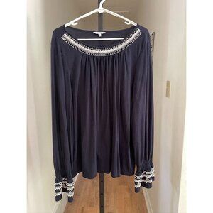EUC Crown & Ivy Shirt Women's Small Navy Long Bell Sleeve Scoop Neck